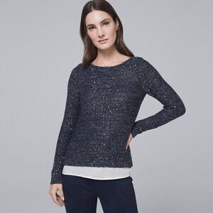 CLEARANCE - WHBM Navy Blue Shimmer Knit Twofer Sweater